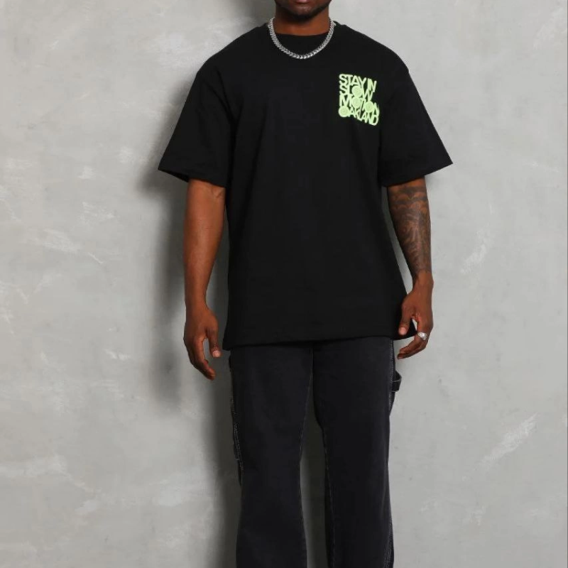 Erkek Baskılı T-Shirt Kısa Kol Bisiklet Yaka Regular Fit Tişört - Siyah