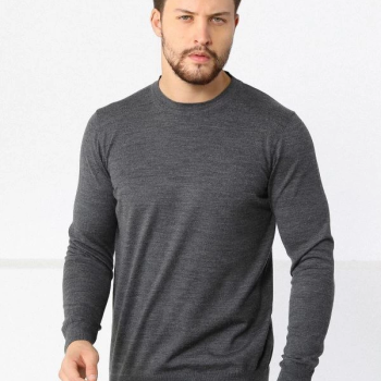 Erkek Bisiklet yaka Kazak Uzun Kol Dokuma Triko - Füme