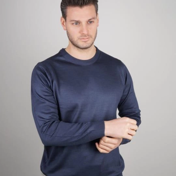 Erkek Bisiklet yaka Kazak Uzun Kol Dokuma Triko - Indigo