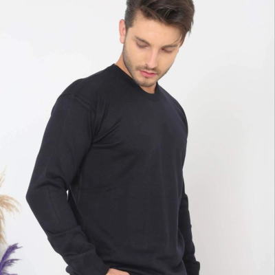 Erkek Bisiklet yaka Kazak Uzun Kol Dokuma Triko - Lacivert