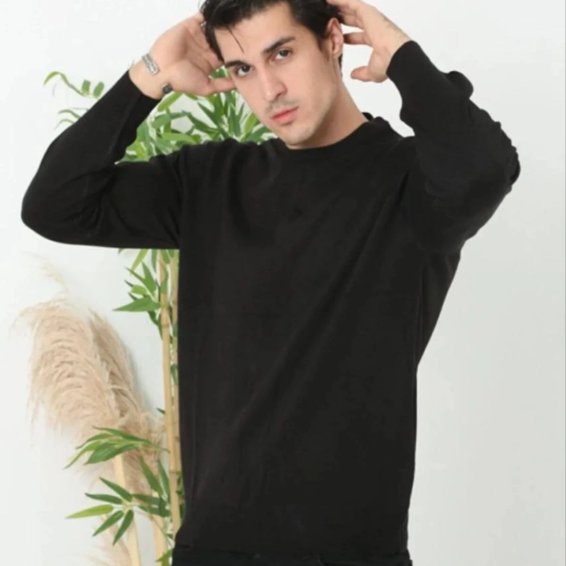 Erkek Bisiklet yaka Kazak Uzun Kol Dokuma Triko - Siyah