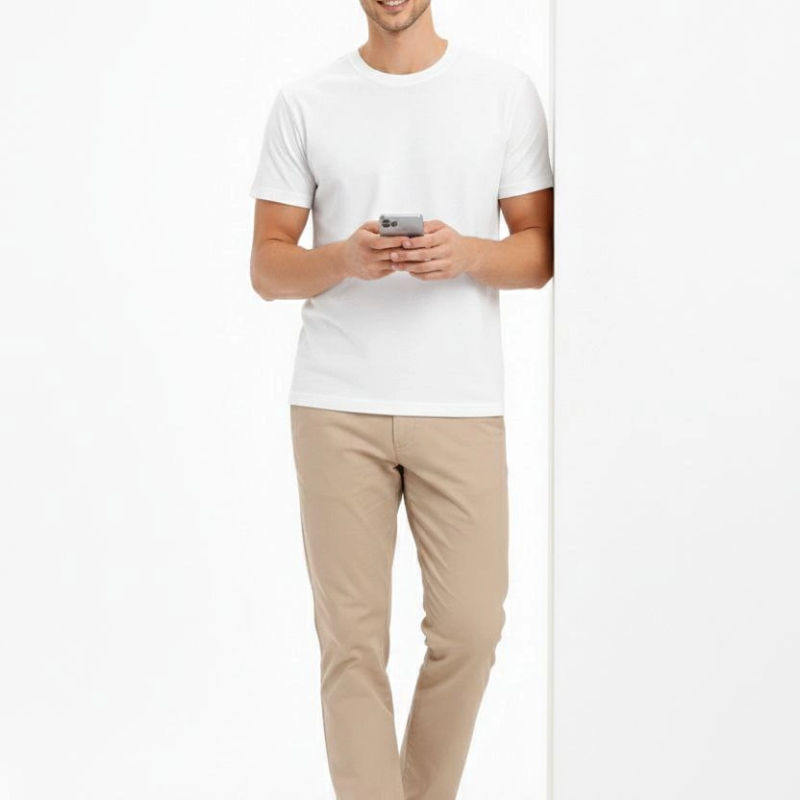 Erkek Bisiklet Yaka Yazlık Kısa kol Düz Tişört Regular Kalıp T-shirt - Beyaz