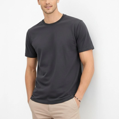 Erkek Bisiklet Yaka Yazlık Kısa kol Düz Tişört Regular Kalıp T-shirt - Füme