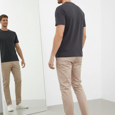 Erkek Bisiklet Yaka Yazlık Kısa kol Düz Tişört Regular Kalıp T-shirt - Füme