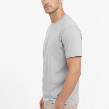 Erkek Bisiklet Yaka Yazlık Kısa kol Düz Tişört Regular Kalıp T-shirt - Gri