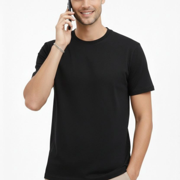 Erkek Bisiklet Yaka Yazlık Kısa kol Düz Tişört Regular Kalıp T-shirt - Siyah