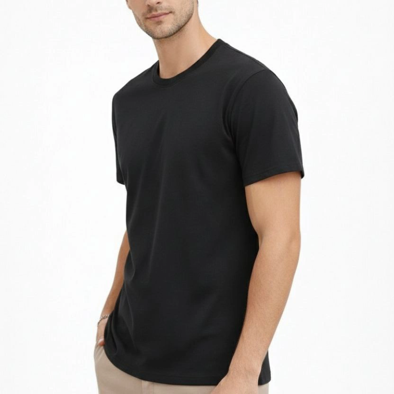 Erkek Bisiklet Yaka Yazlık Kısa kol Düz Tişört Regular Kalıp T-shirt - Siyah