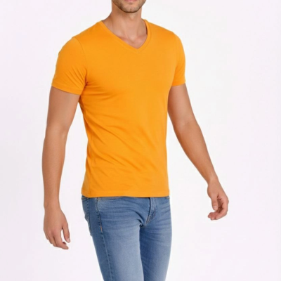 Erkek Body T-shirt V Yaka Slim Fit Likralı Kısa kol Tişört - Sarı