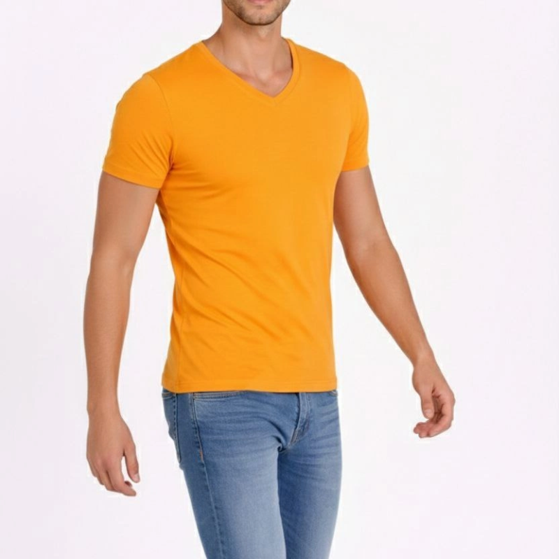 Erkek Body T-shirt V Yaka Slim Fit Likralı Kısa kol Tişört - Sarı