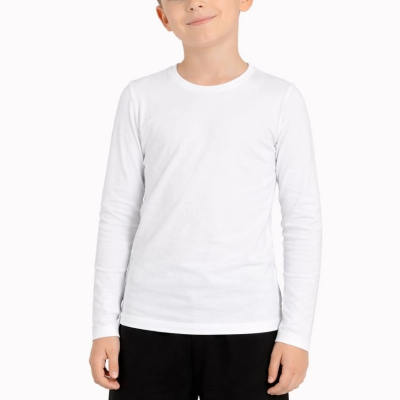 Erkek Çocuk Basic Uzun Kollu Tişört Okul Günlük Rahat T-Shirt - Beyaz