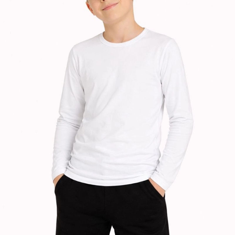 Erkek Çocuk Basic Uzun Kollu Tişört Okul Günlük Rahat T-Shirt - Beyaz