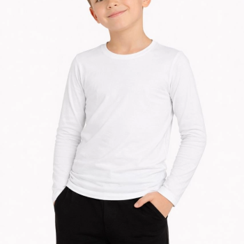 Erkek Çocuk Basic Uzun Kollu Tişört Okul Günlük Rahat T-Shirt - Beyaz