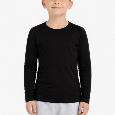 Erkek Çocuk Basic Uzun Kollu Tişört Okul Günlük Rahat T-Shirt - Siyah