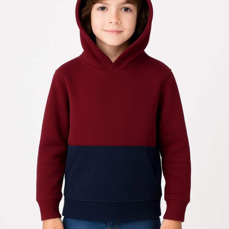 Erkek Çocuk Kapüşonlu Kanguru Cepli Parçalı SweatShirt - Renkli