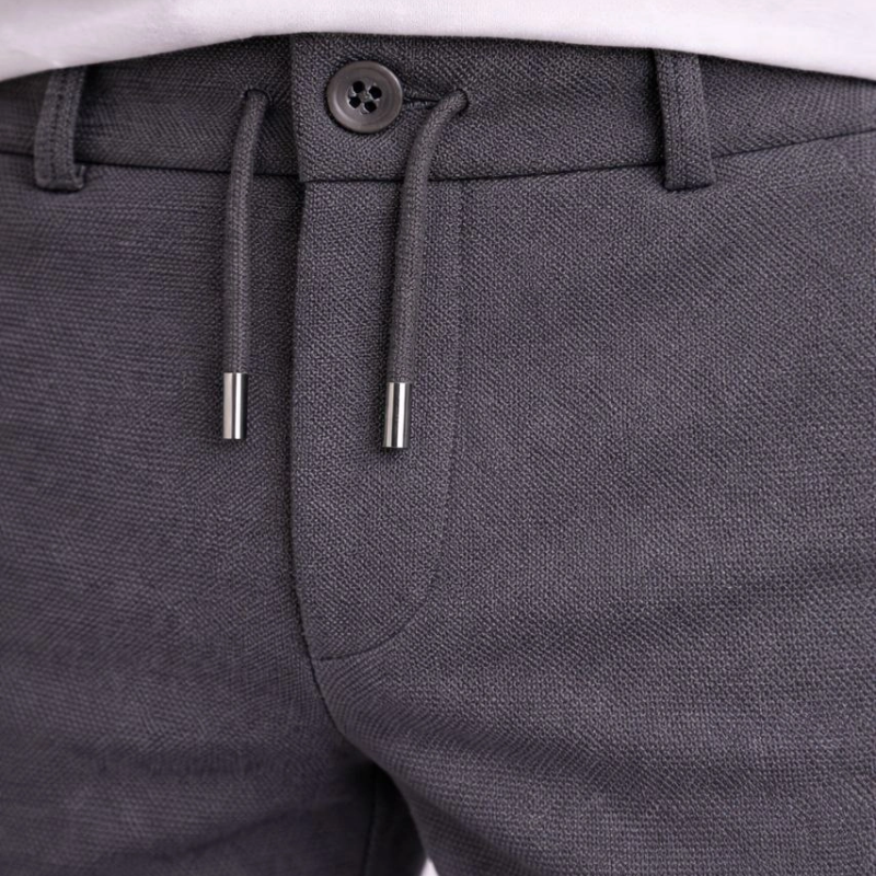 Erkek Diagonel Mikro dokulu Duble Paça Cepli Pantolon, Modern Kesim - Füme