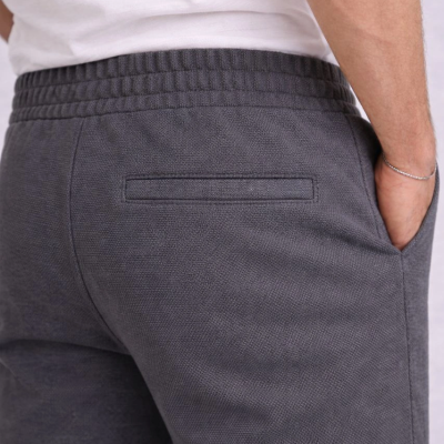 Erkek Diagonel Mikro dokulu Duble Paça Cepli Pantolon, Modern Kesim - Füme