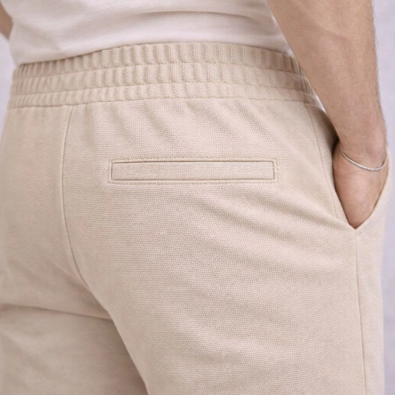 Erkek Diagonel Mikro dokulu Duble Paça Cepli Pantolon ,Modern Kesim - Krem