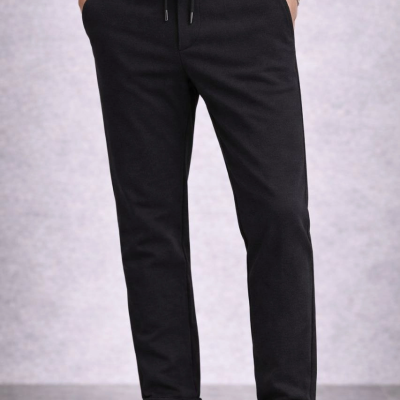 Erkek Diagonel Mikro dokulu Duble Paça Cepli Pantolon , Modern Kesim - Siyah