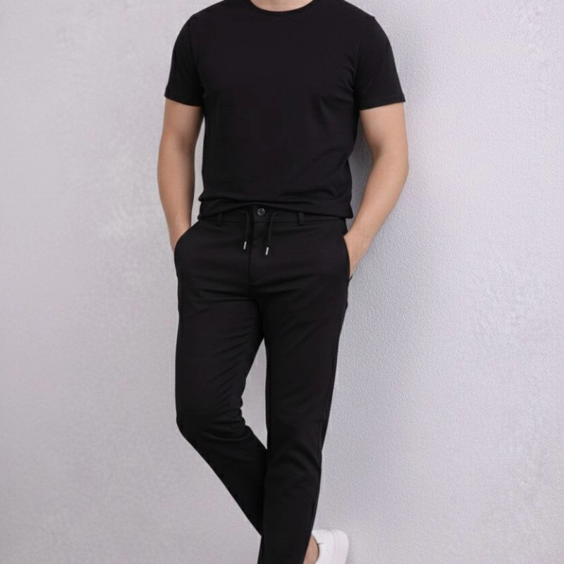 Erkek Diagonel Mikro dokulu Duble Paça Cepli Pantolon , Modern Kesim - Siyah