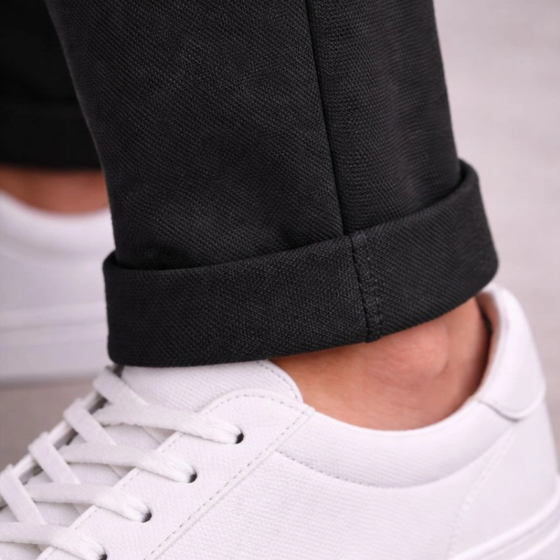 Erkek Diagonel Mikro dokulu Duble Paça Cepli Pantolon , Modern Kesim - Siyah