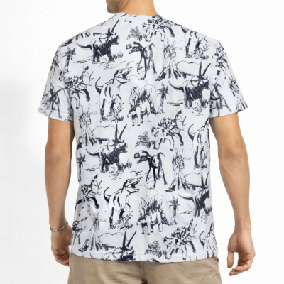 Erkek Dinozor Dijıtal ön ve arka Baskılı Tişört Bisiklet Yaka T-Shirt - Beyaz