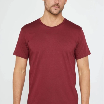 Erkek Düz Bisiklet Yaka Tişört Kısa Kol Yazlık T-Shirt -  Bordo