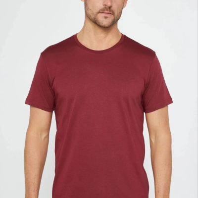 Erkek Düz Bisiklet Yaka Tişört Kısa Kol Yazlık T-Shirt -  Bordo