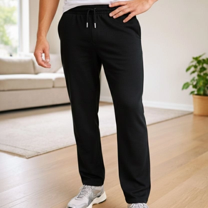 Erkek Düz Paça Beli Lastikli Eşofman Altı Pantolon - Siyah