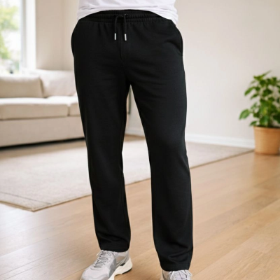 Erkek Düz Paça Beli Lastikli Eşofman Altı Pantolon - Siyah