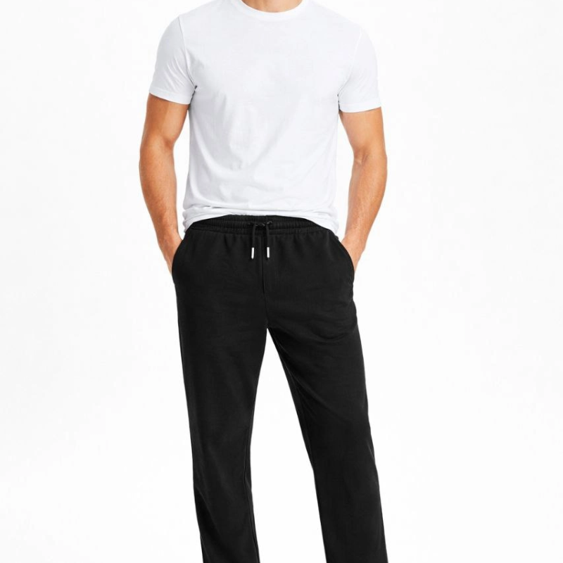 Erkek Düz Paça Beli Lastikli Eşofman Altı Pantolon - Siyah