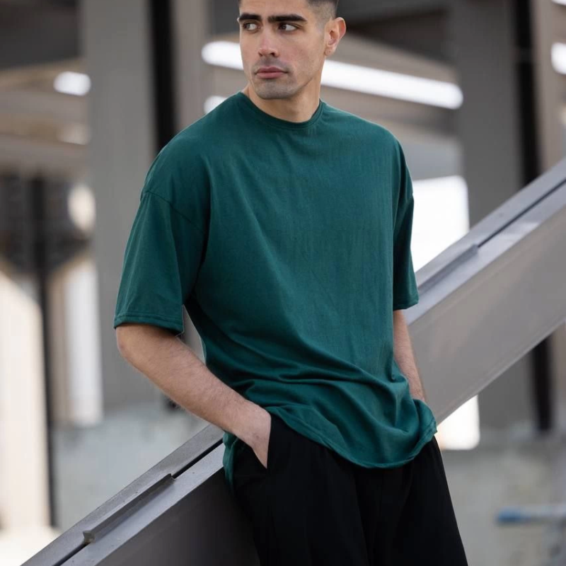 Erkek Düz T-Shirt Kısa Kol Bisiklet Yaka Regular Fit Rahat Kalıp Günlük Tişört - Haki