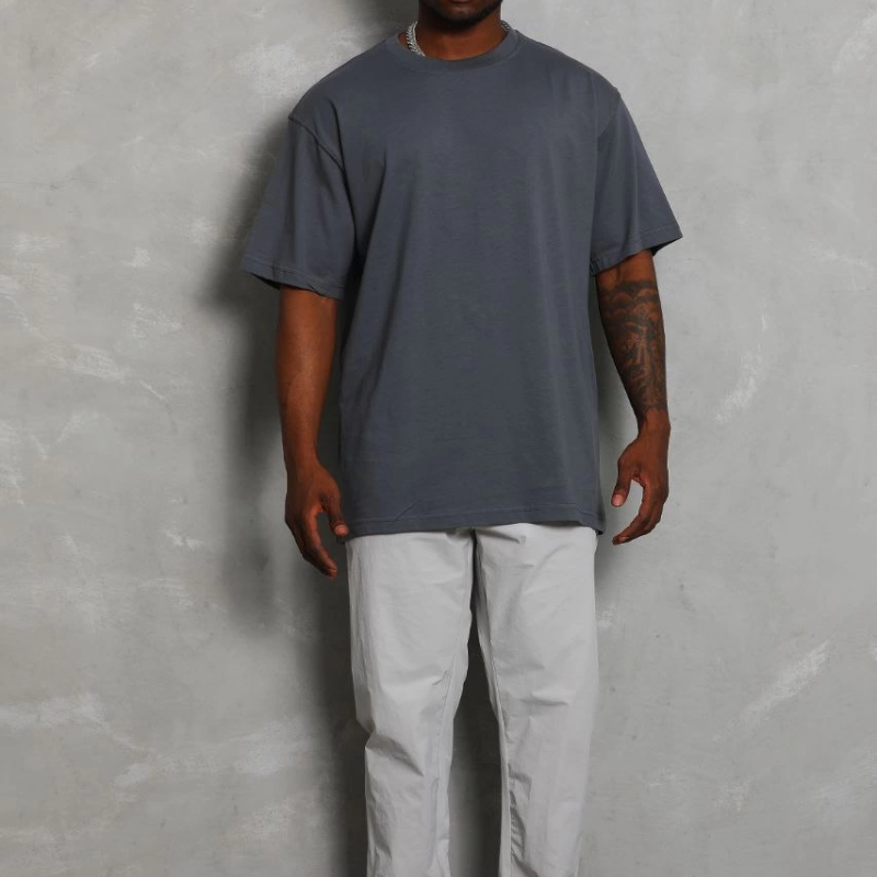 Erkek Düz Yazlık Kısa Kol Tişört Bisiklet Yaka Oversize T-Shirt - Füme