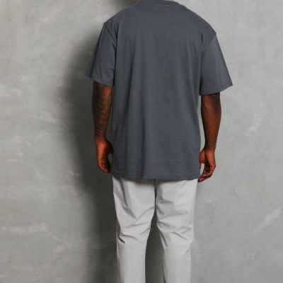 Erkek Düz Yazlık Kısa Kol Tişört Bisiklet Yaka Oversize T-Shirt - Füme