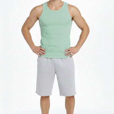 Erkek Fitilli Atlet Sıfır Yaka Slim Fit Arka Baskılı Spor Atlet - Mint Yeşili