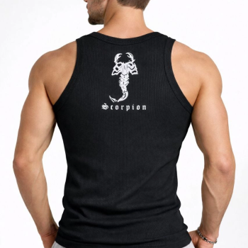 Erkek Fitilli Atlet Sıfır Yaka Slim Fit Arka Baskılı Spor Atlet - Siyah