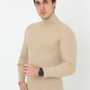 Erkek Fitilli Kaşkorse Kumaş Boğazlı Full Likralı Slimfit Body - Bej