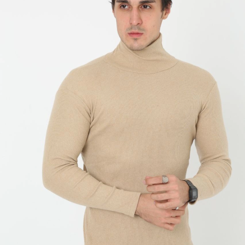 Erkek Fitilli Kaşkorse Kumaş Boğazlı Full Likralı Slimfit Body - Bej