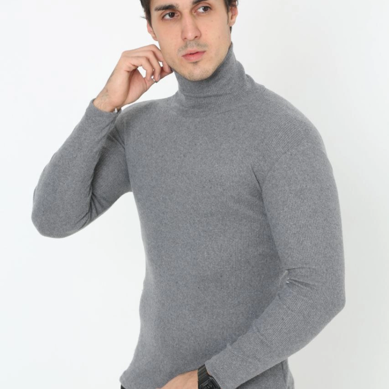 Erkek Fitilli Kaşkorse Kumaş Boğazlı Full Likralı Slimfit Body - Füme