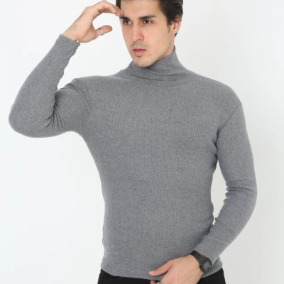 Erkek Fitilli Kaşkorse Kumaş Boğazlı Full Likralı Slimfit Body - Füme