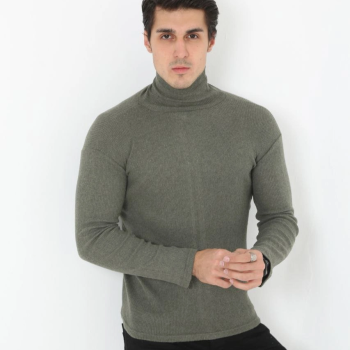 Erkek Fitilli Kaşkorse Kumaş Boğazlı Full Likralı Slimfit Body - Haki