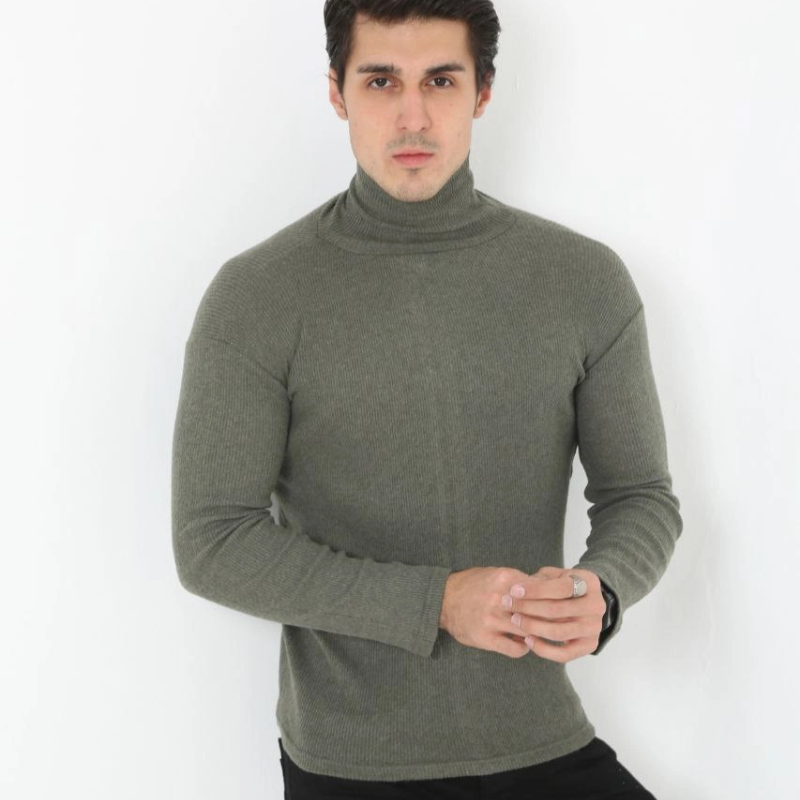 Erkek Fitilli Kaşkorse Kumaş Boğazlı Full Likralı Slimfit Body - Haki