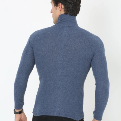 Erkek Fitilli Kaşkorse Kumaş Boğazlı Full Likralı Slimfit Body - İndigo