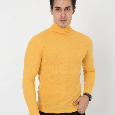 Erkek Fitilli Kaşkorse Kumaş Boğazlı Full Likralı Slimfit Body - Sarı
