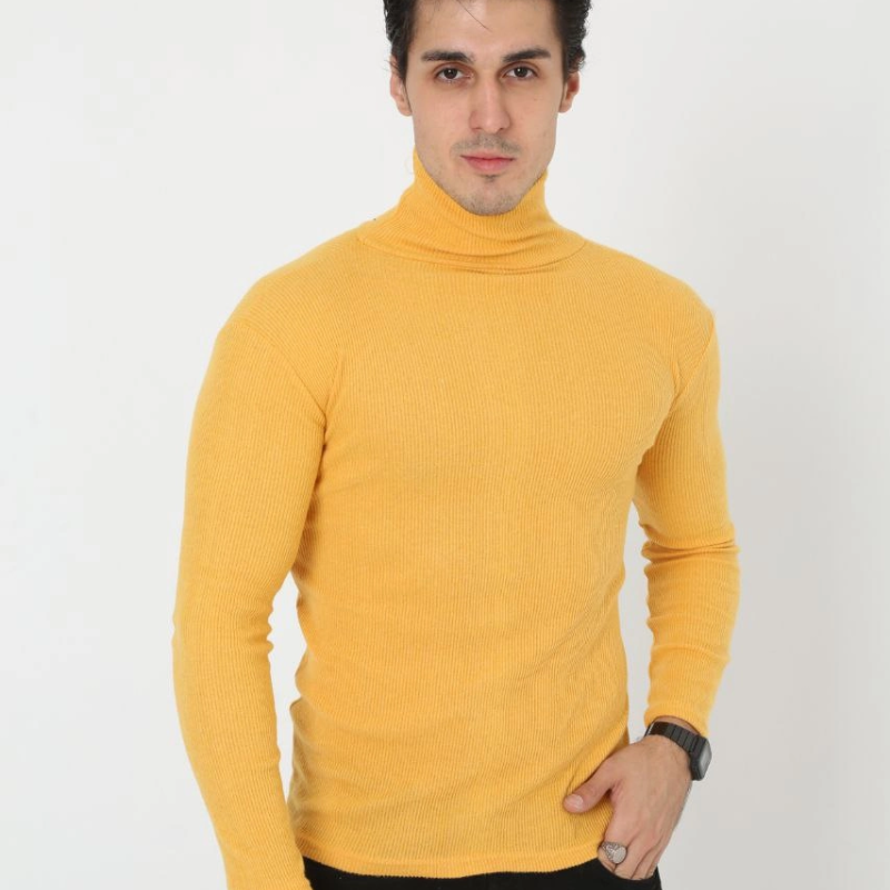 Erkek Fitilli Kaşkorse Kumaş Boğazlı Full Likralı Slimfit Body - Sarı