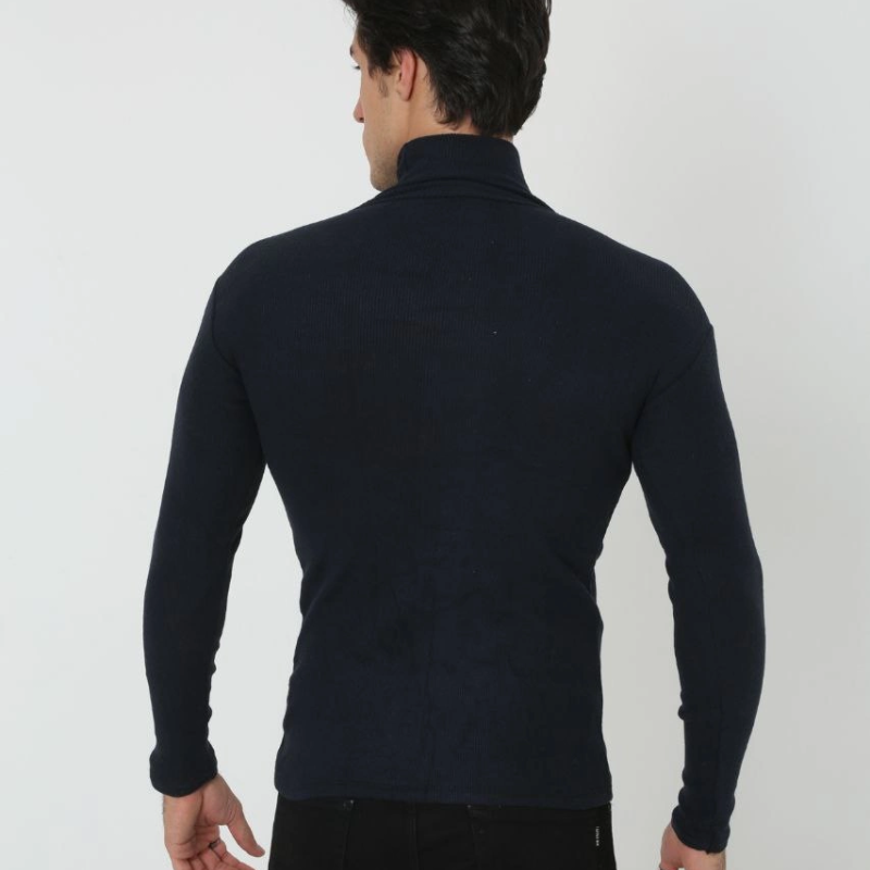 Erkek Fitilli Kaşkorse Kumaş Boğazlı Full Likralı Slimfit Body - Siyah