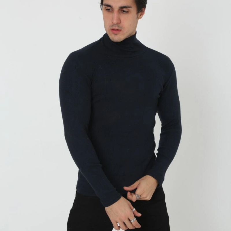 Erkek Fitilli Kaşkorse Kumaş Boğazlı Full Likralı Slimfit Body - Siyah