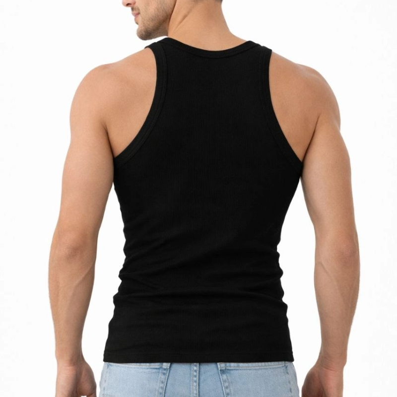 Erkek Fitilli Likralı Kaşkorse Atlet Vücuda Oturan Basic Şıklık - Siyah