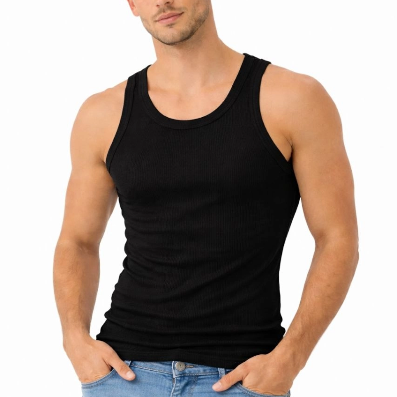 Erkek Fitilli Likralı Kaşkorse Atlet Vücuda Oturan Basic Şıklık - Siyah