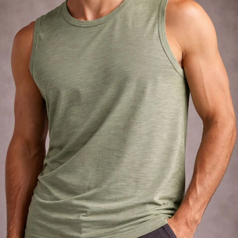 Erkek Flamlı Kumaş Kolsuz Atlet Günlük Fitness Spor T-Shirt - Mint Yeşili