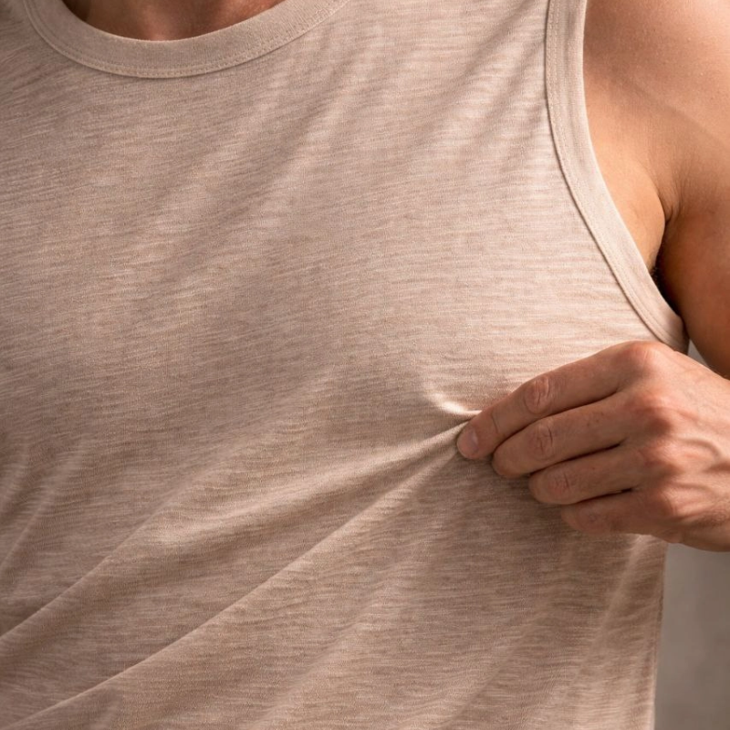 Erkek Flamlı Kumaş Kolsuz Atlet Günlük Fitness Spor T-Shirt - Taş